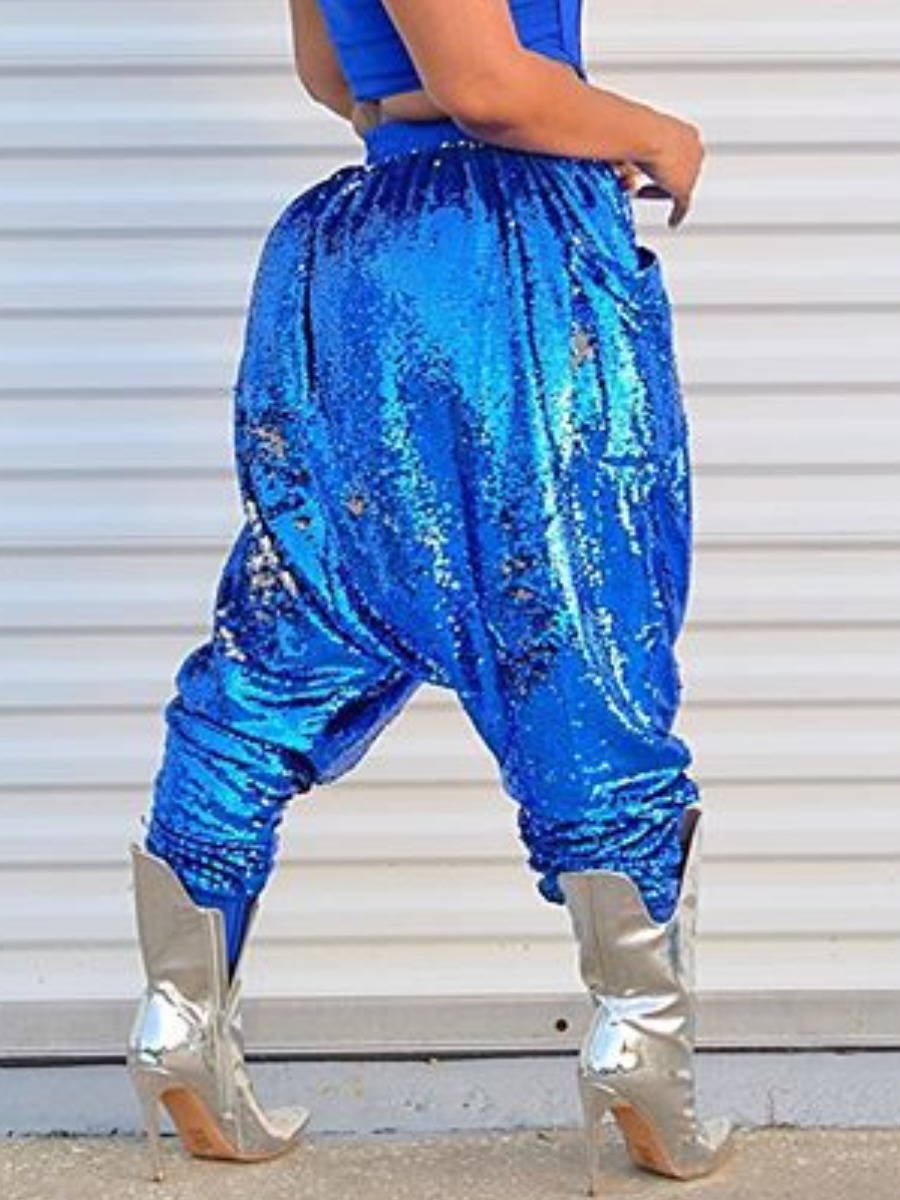 

lovely Casual Sequined Loose Blue Pants