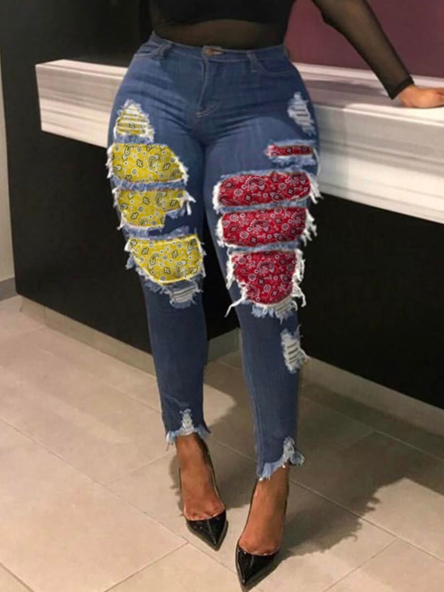 

Lovely Stylish Patchwork Deep Blue Plus Size Jeans