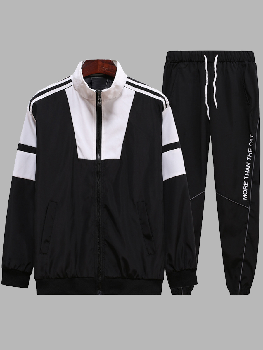 

lovely Sportswear Mandarin Collar Patchwork Black Men Two-piece Pants Set