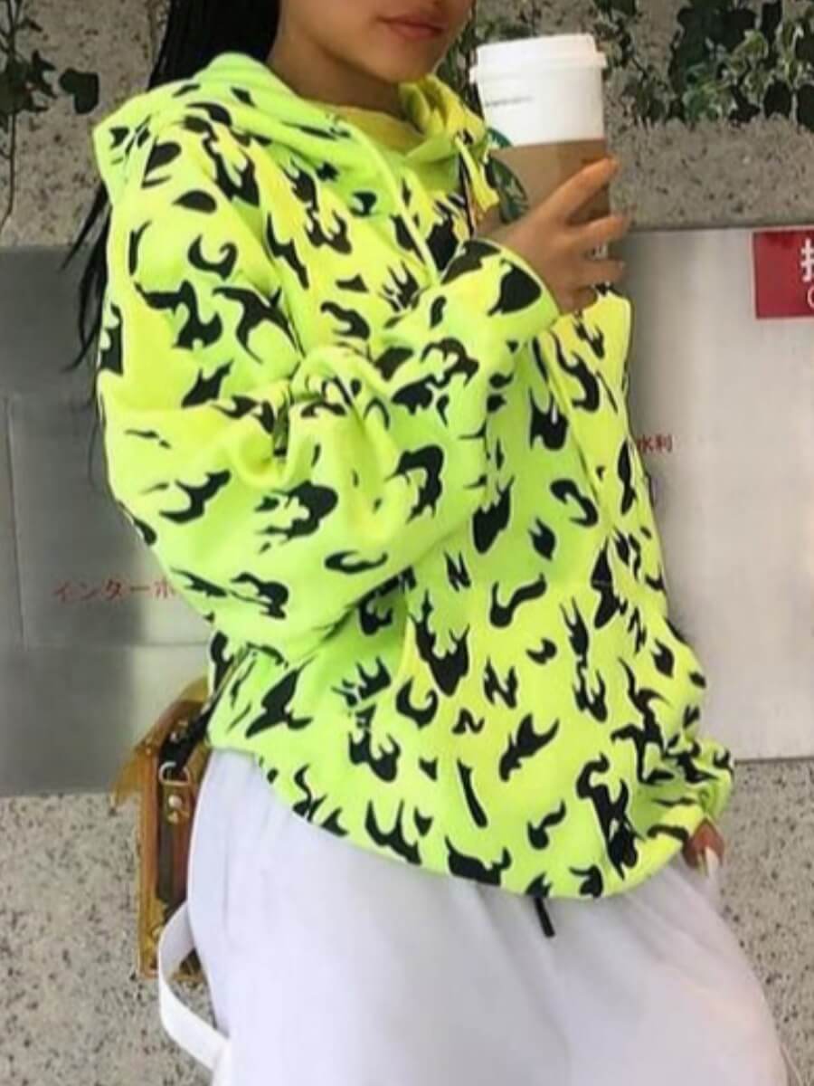 

Lovely Casual Hooded Collar Print Green Hoodie