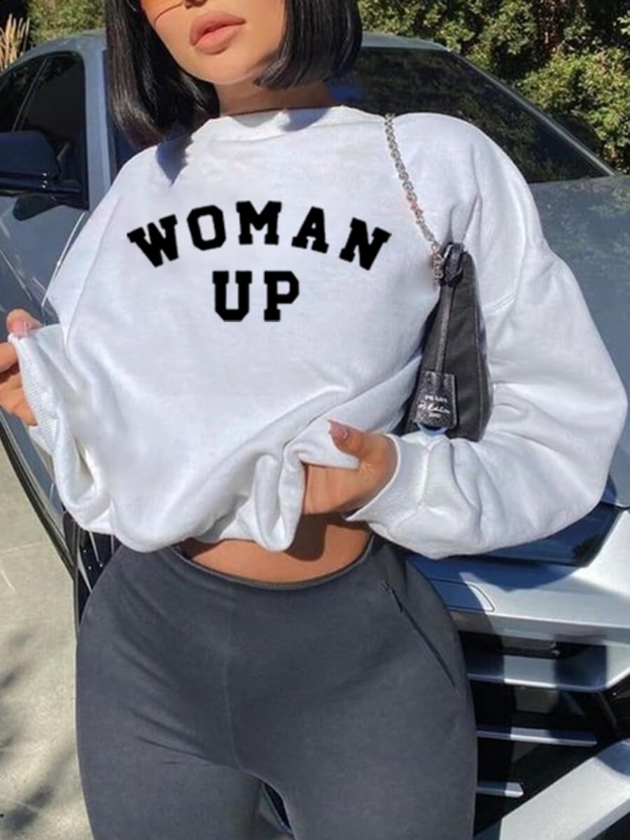 

Lovely Casual O Neck Letter Print White Hoodie