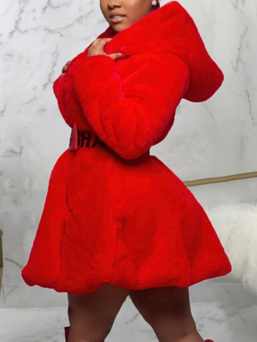 

Lovely Trendy Hooded Collar Red Plus Size Parka