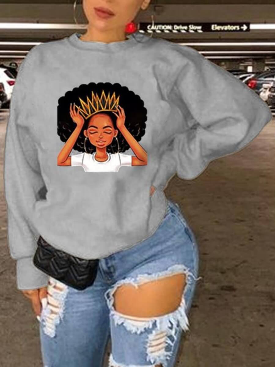

LW Leisure O Neck Print Grey Hoodie