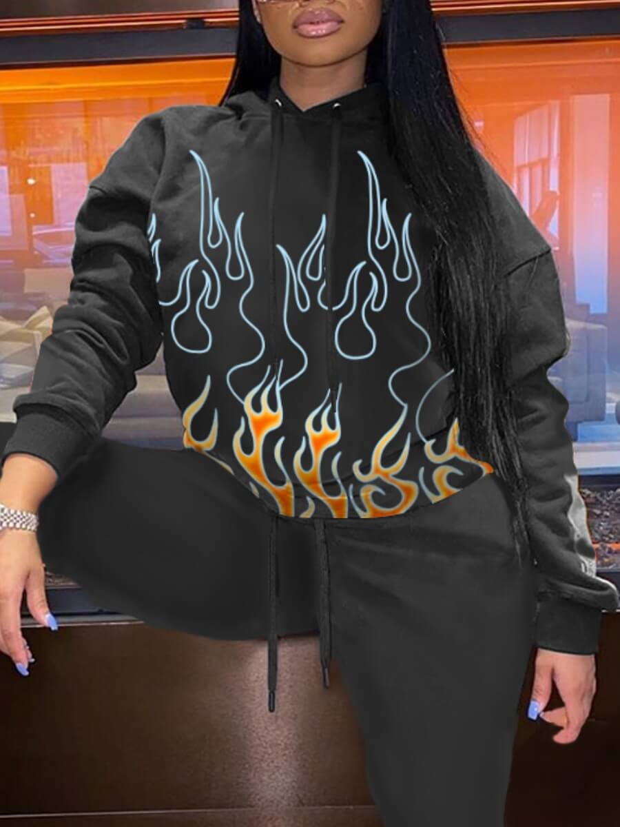 

Lovely Casual Hooded Collar Print Black Hoodie