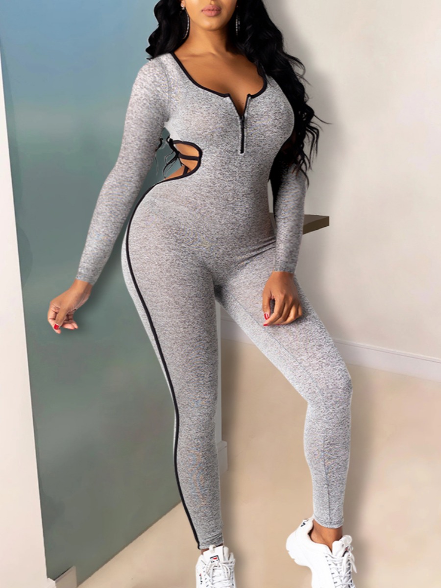 

Lovely Sexy Backless Cross-over Design Grey One-piece Jumpsuit