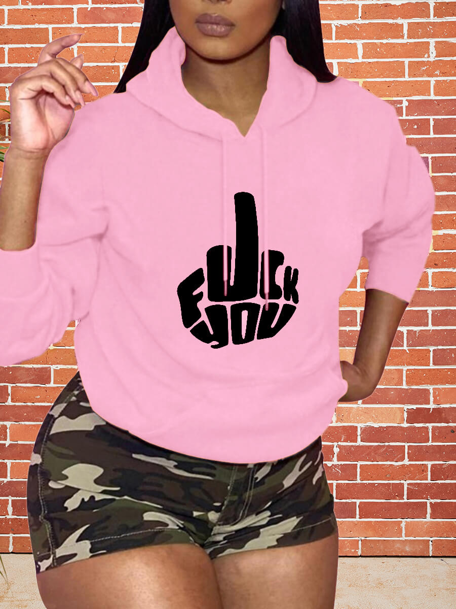 

Lovely Casual Hooded Collar Print Pink Hoodie