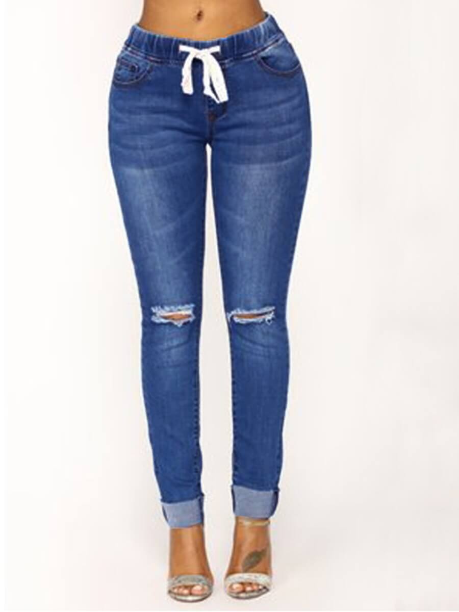 

Lovely Street Broken Holes Deep Blue Jeans