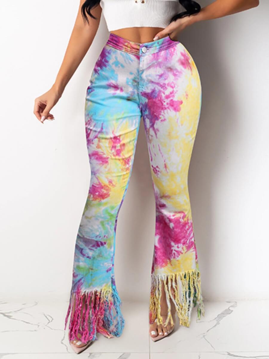 

Lovely Bohemian Tie-dye Yellow Jeans