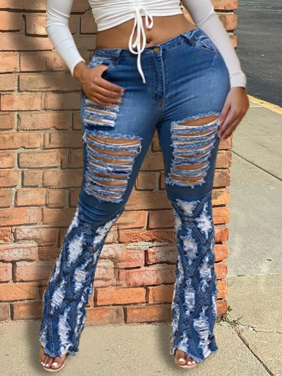 

Lovely Street Broken Holes Blue Plus Size Jeans