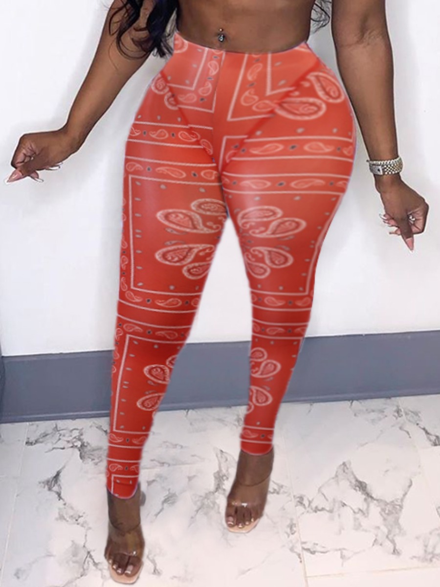 

lovely Street Print Skinny Red Leggings