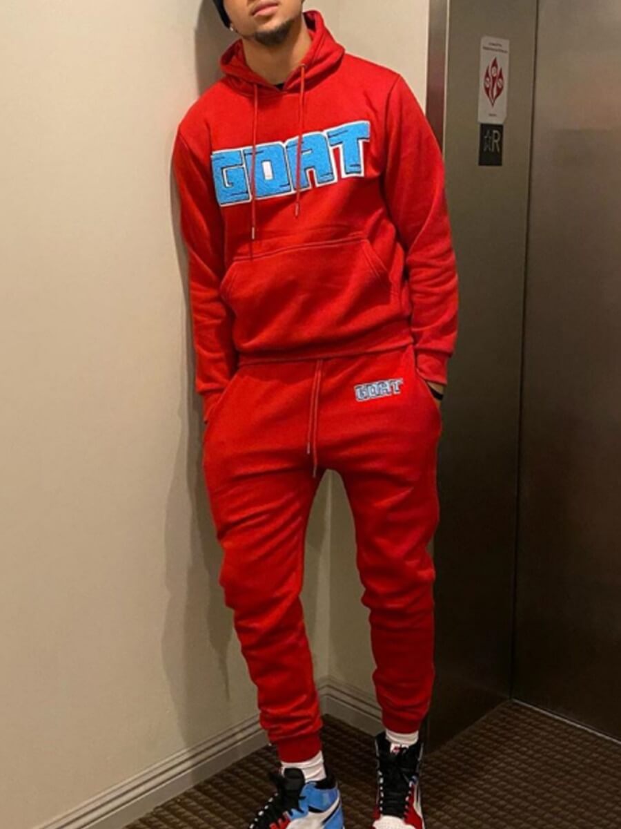 LW Men Hooded Collar Letter Print Tracksuit Set