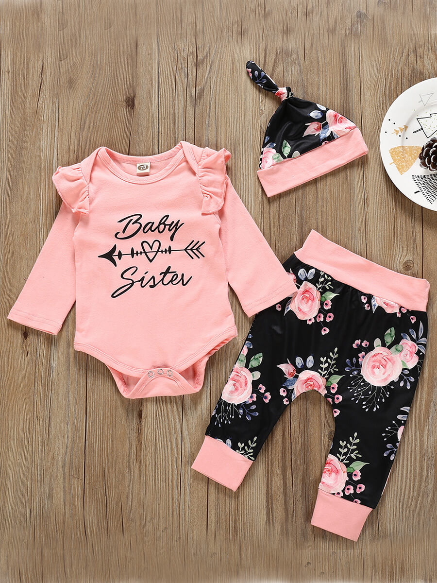 

Lovely Casual O Neck Letter Print Pink Girl Two-piece Pants Set