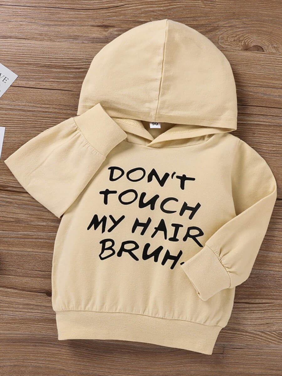 Lovely Boy Street Hooded Collar Print Black Two-piece Pants Set