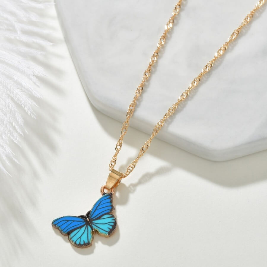 

Lovely Trendy Butterfly Blue Necklace