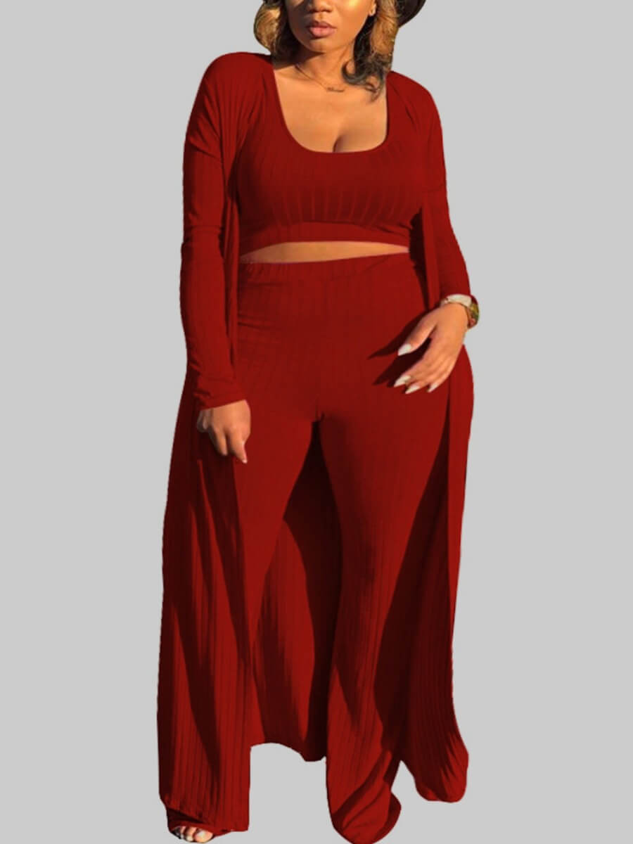 

Lovely Leisure Basic Skinny Wine Red Plus Size Two-piece Pants Set