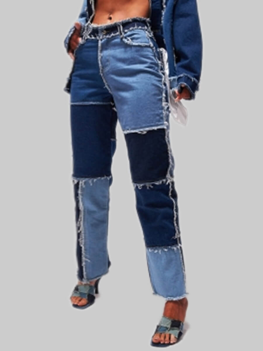

Lovely Street Color-lump Patchwork Blue Jeans