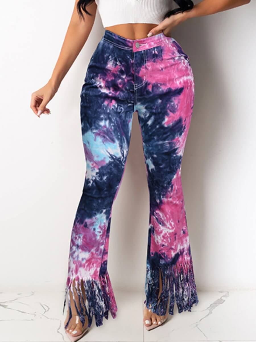 

Lovely Bohemian Tassel Design Tie-dye Blue Jeans