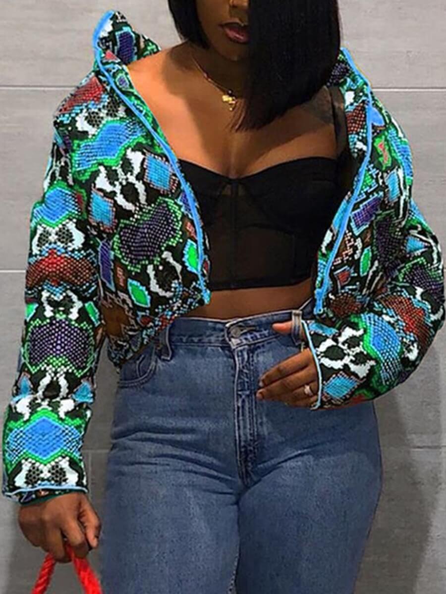 

Lovely Trendy Zipper Design Print Blue Coat