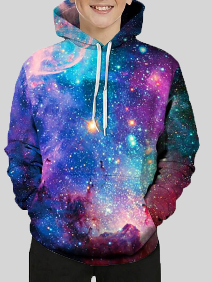 

Lovely Trendy Hooded Collar Starry Sky Print Gradient Boy Hoodie