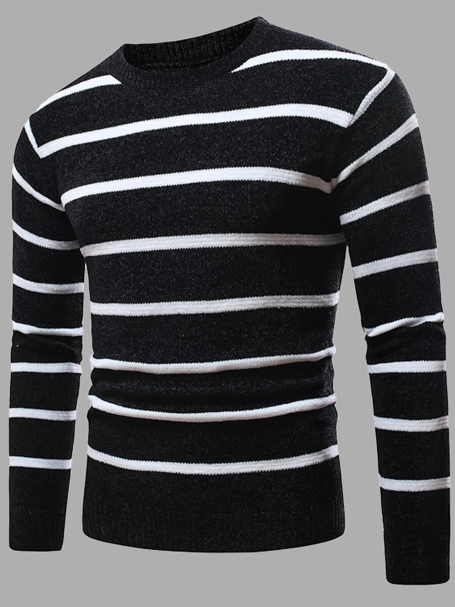 

Lovely Stylish O Neck Striped Black Sweater