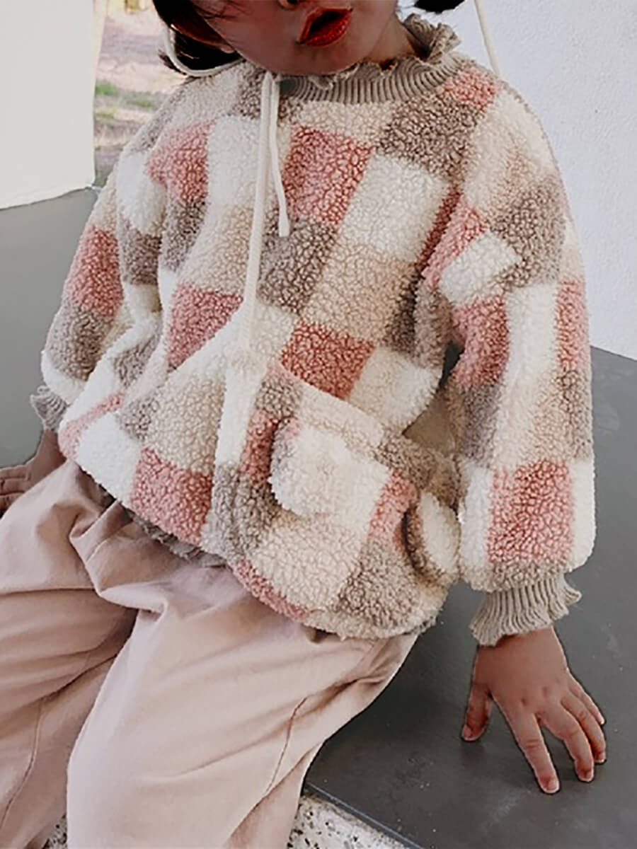 

Lovely Casual Half A Turtleneck Grid Print Pink Girl Hoodie