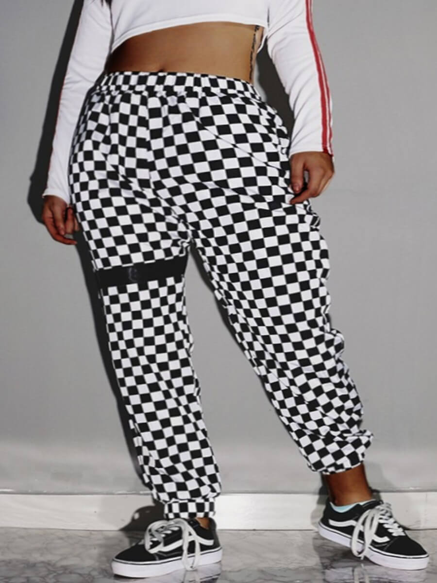 grid print pants