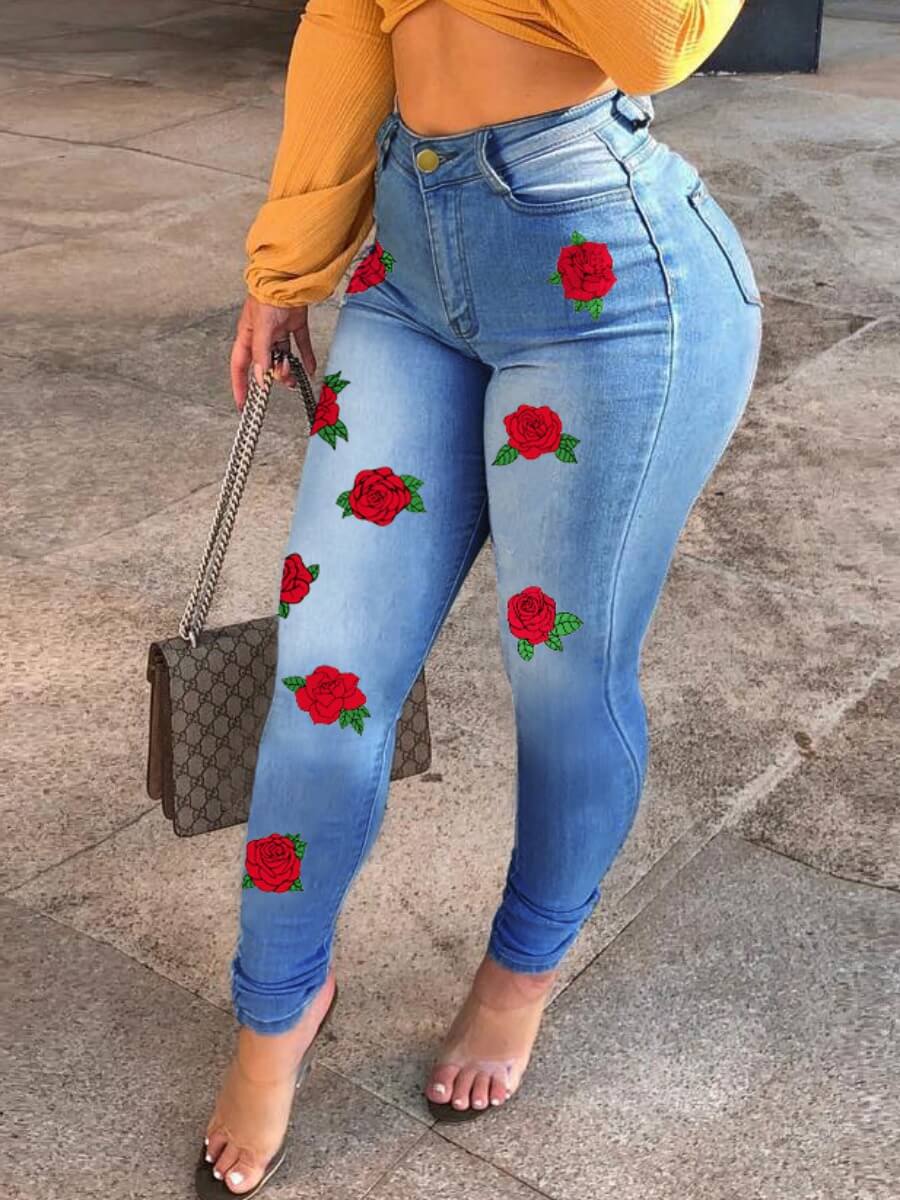 

Lovely Casual Rose Skinny Blue Jeans
