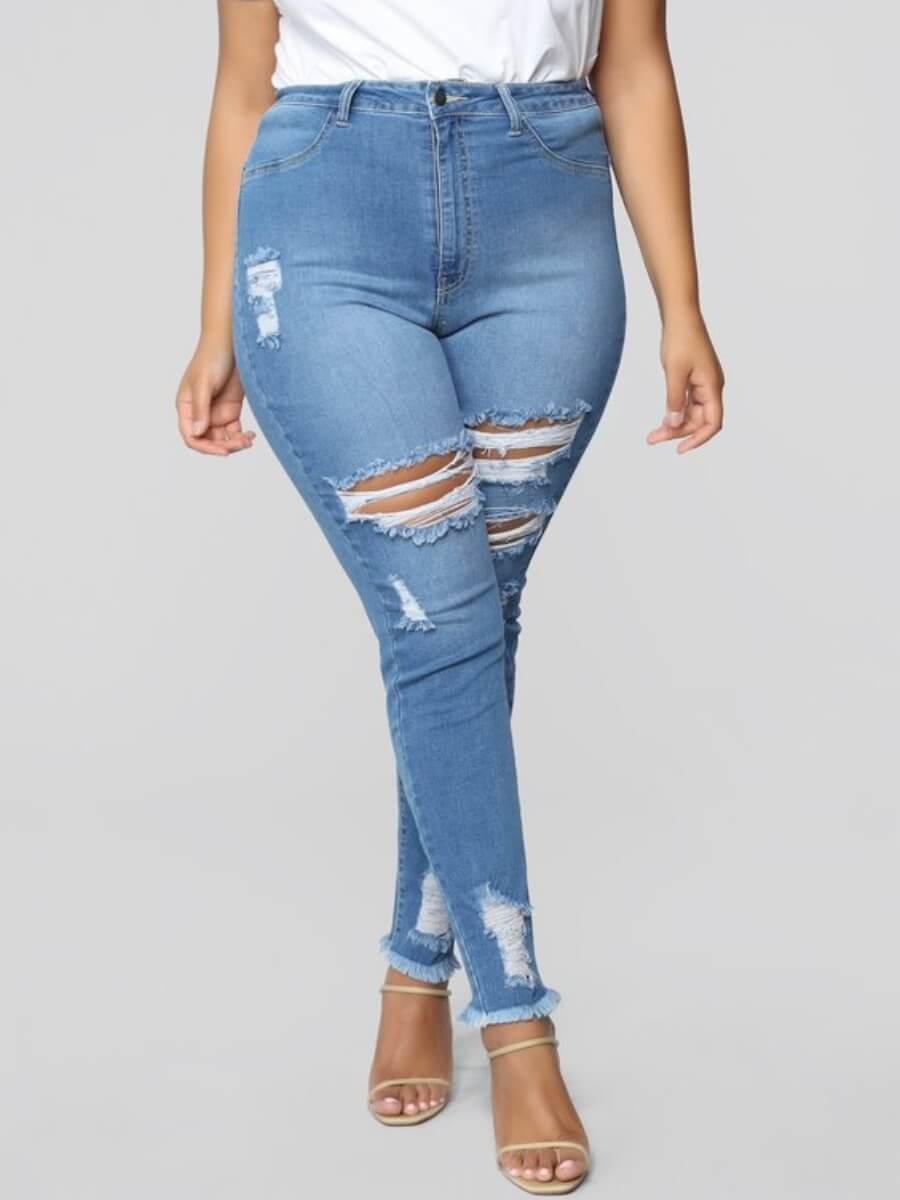 

Lovely Street Broken Holes Blue Plus Size Jeans
