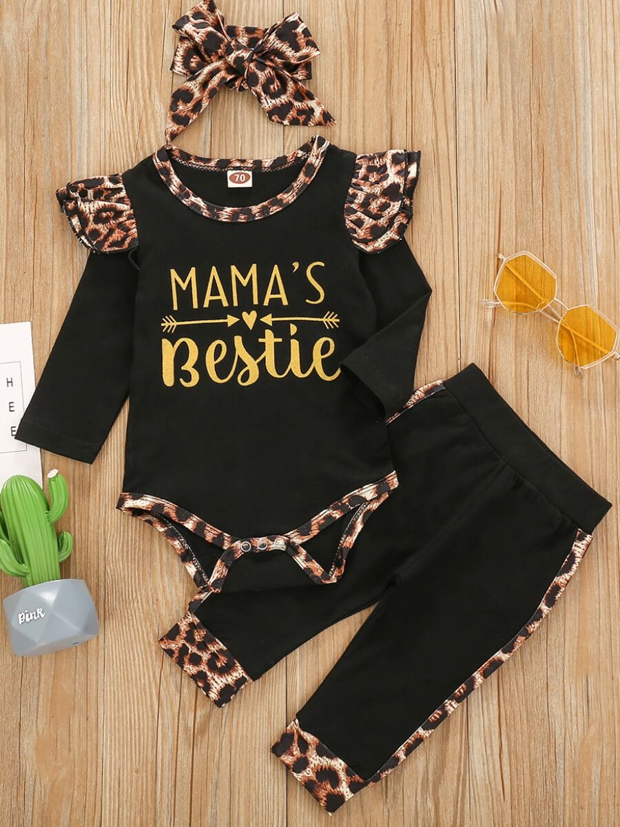 

Lovely Casual O Neck Letter Print Black Girl Two-piece Pants Set