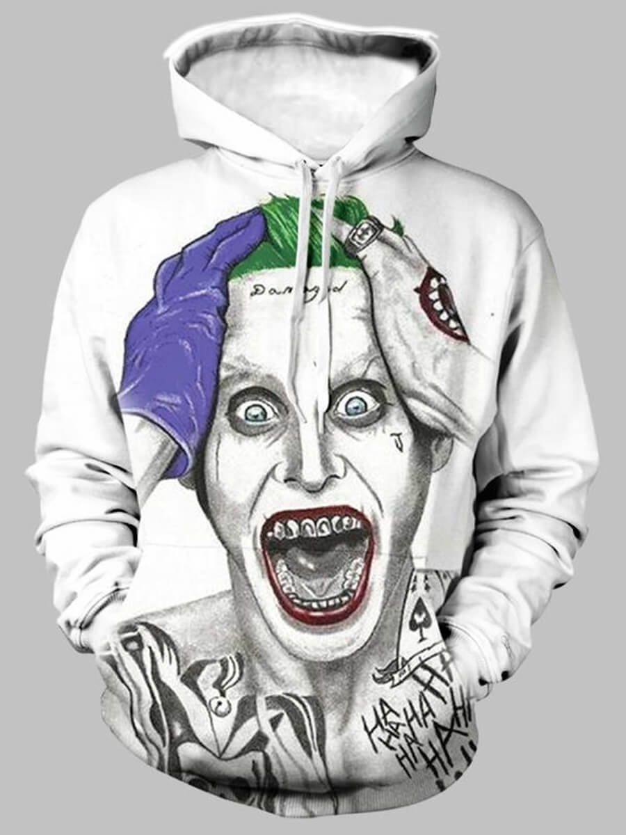

LW Men Polyester Drawstring Letter Loose Hoodies, White