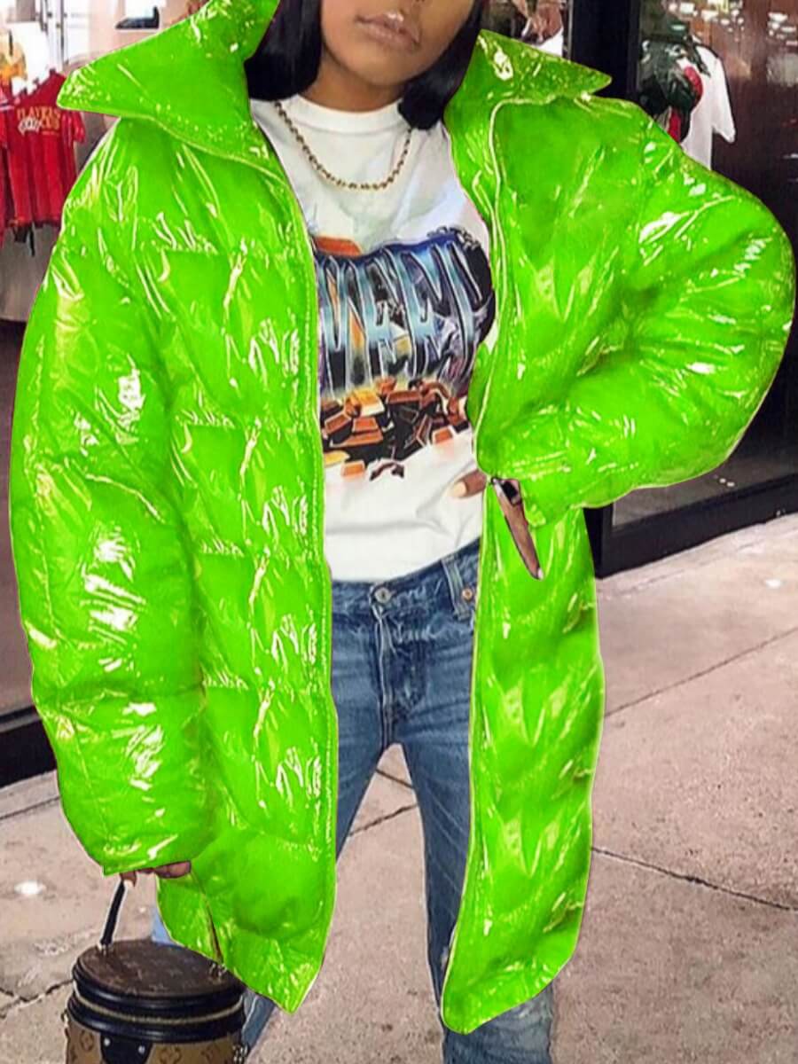 

Lovely Casual Turndown Collar Zipper Design Green Parka