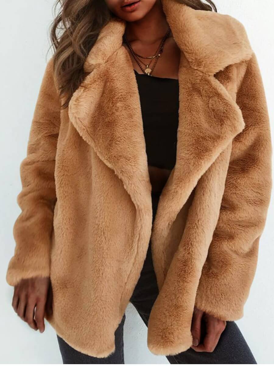 

Lovely Casual Turndown Collar Basic Brown Wool