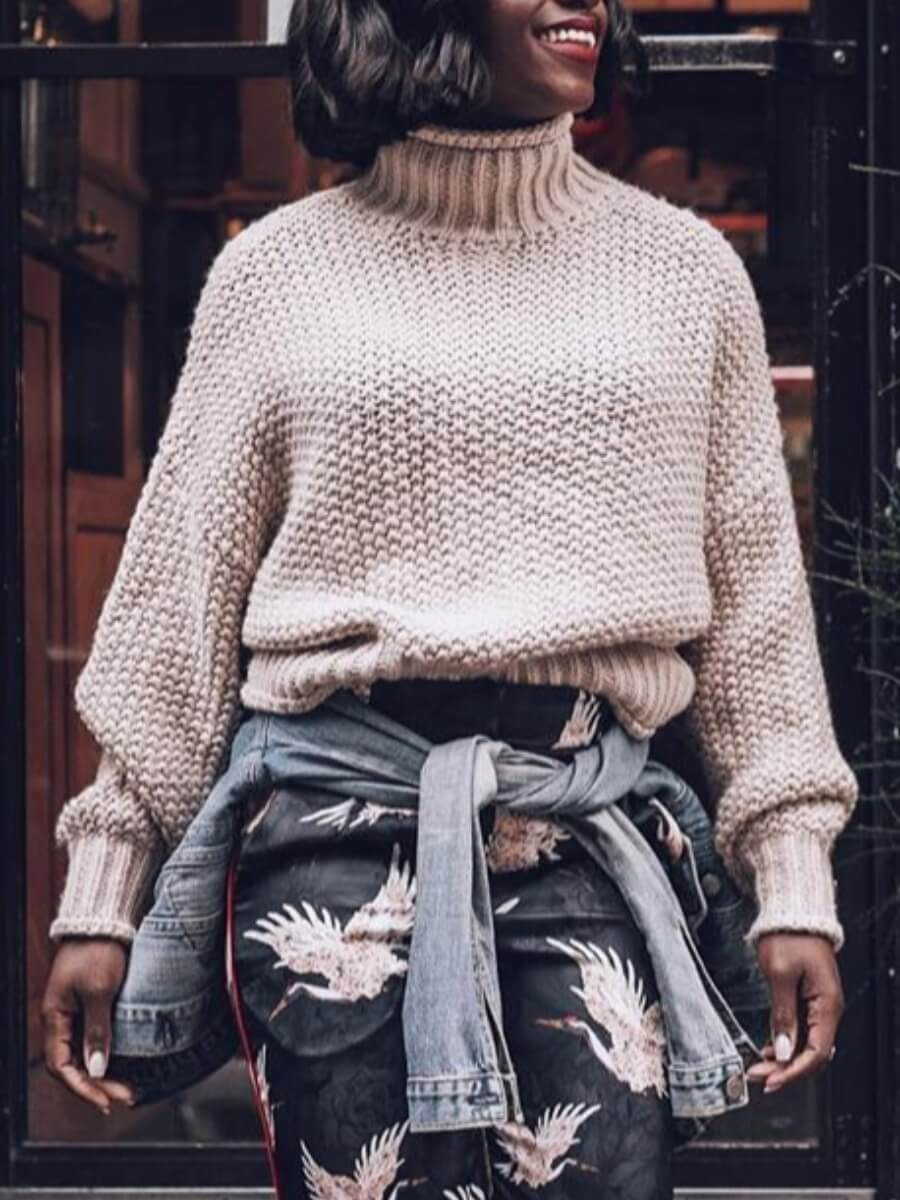 

Lovely Casual Turtleneck Loose Apricot Sweater