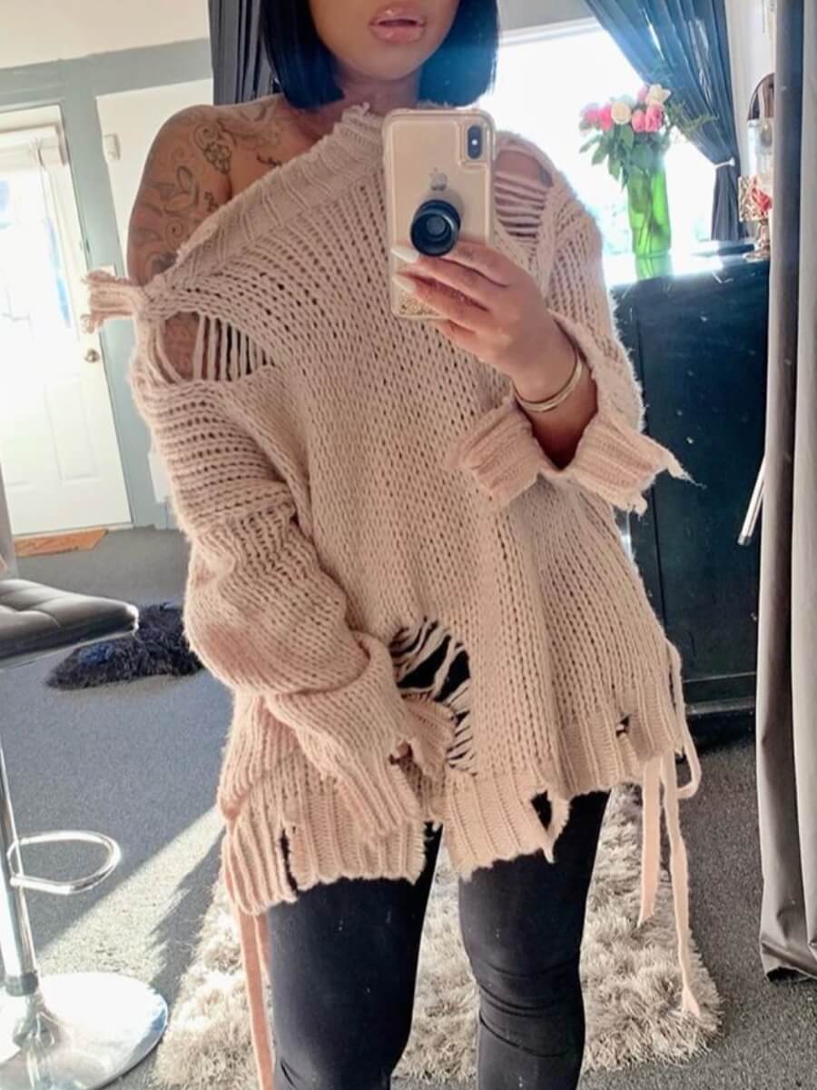 

Lovely Street Broken Holes Apricot Sweater