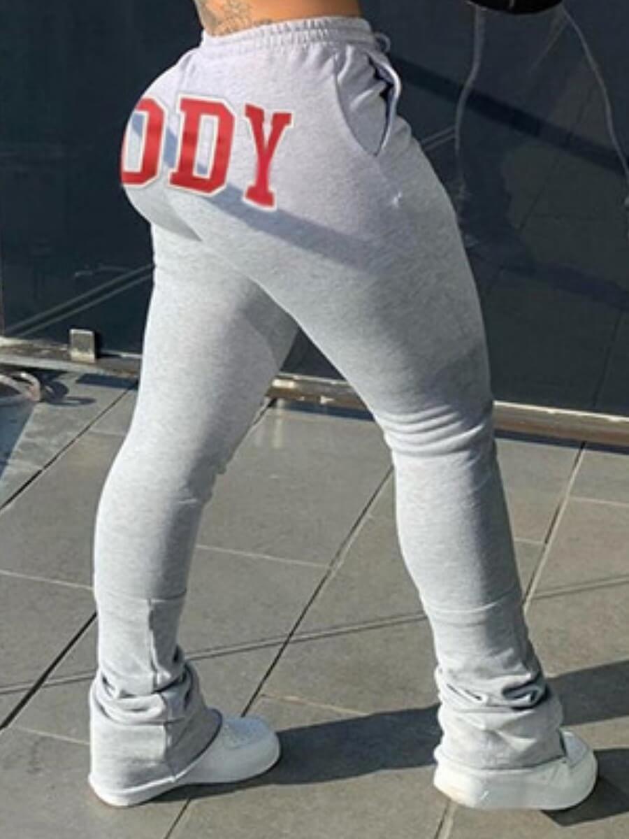 

Lovely Sportswear Letter Print Skinny Grey Pants