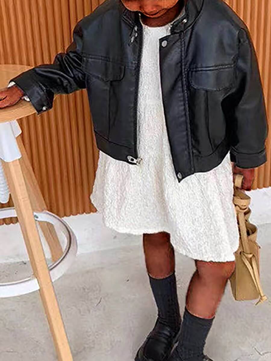 

Lovely Street Mandarin Collar Zipper Design Black Girl Coat
