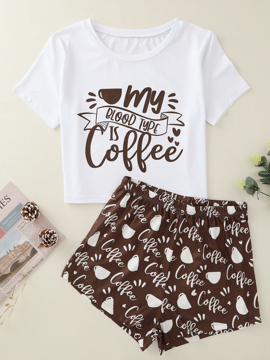 

Lovely Leisure O Neck Letter Print Brown Sleepwear
