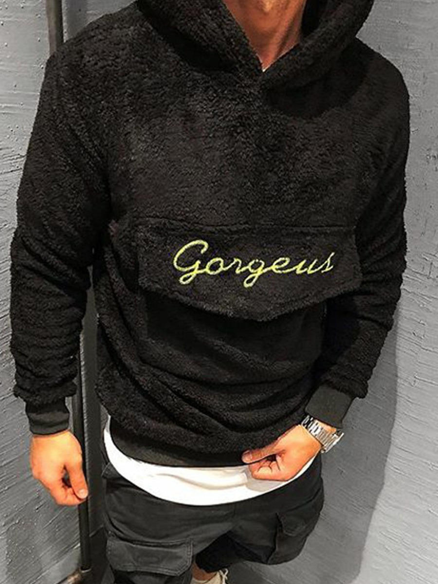 

lovely Leisure Hooded Collar Letter Black Men Hoodie