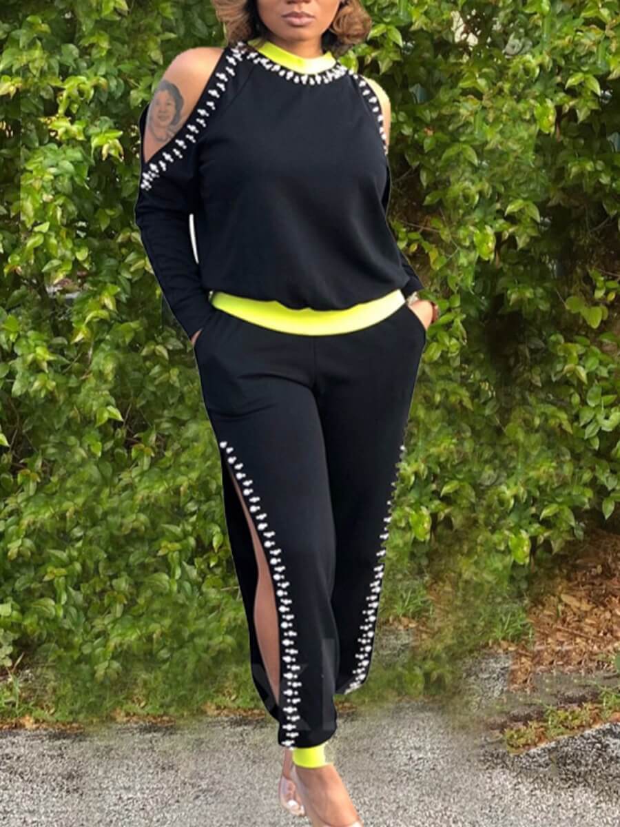 

Lovely Casual Hollow-out Black Two Piece Pants Set