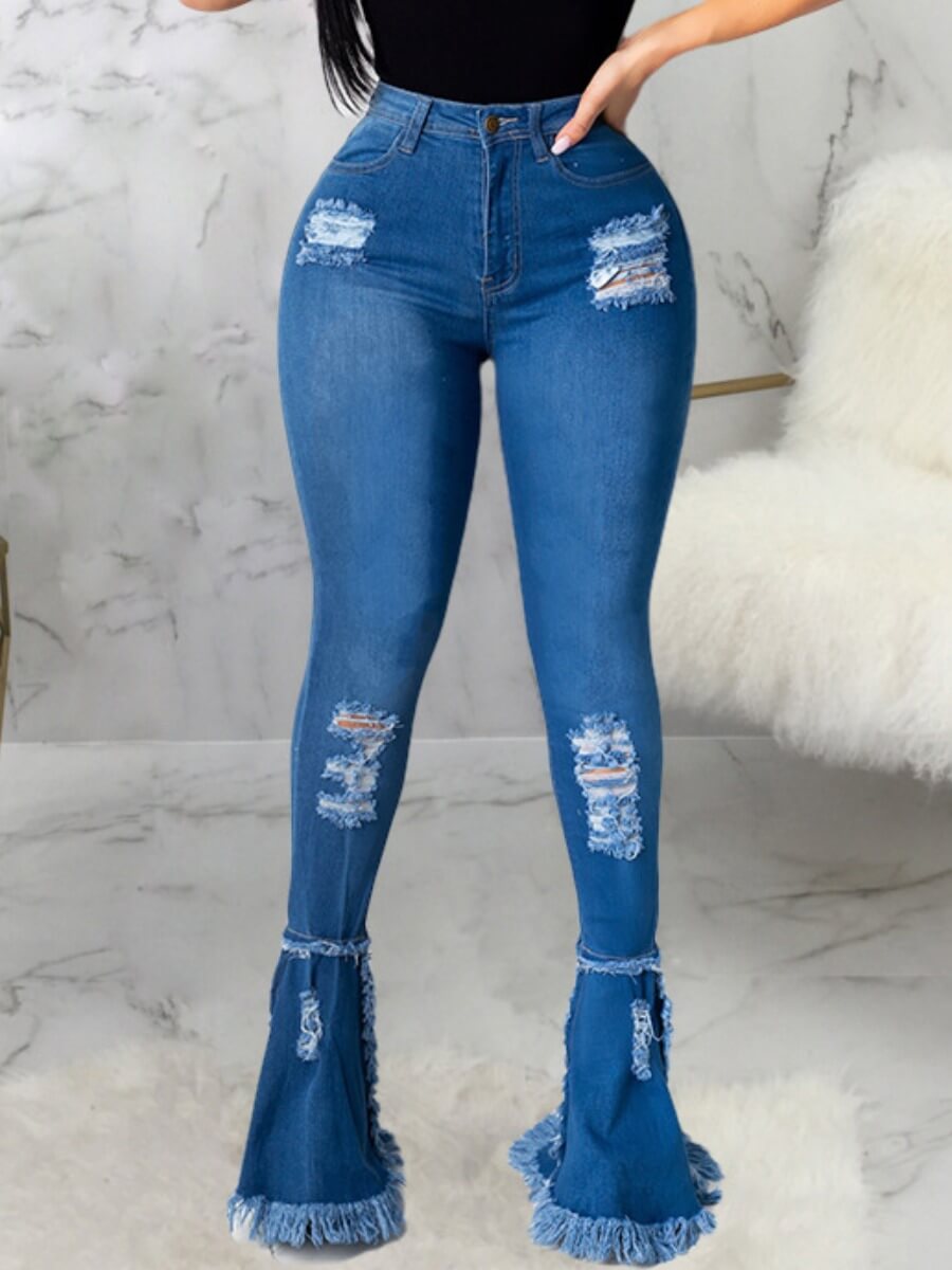 

LW Street High-waisted Broken Holes Blue Jeans
