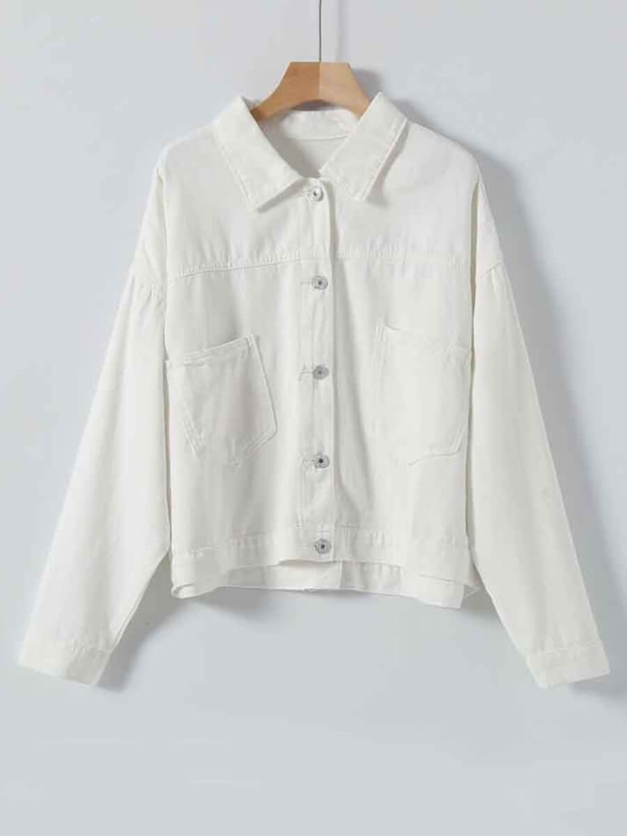 

Lovely Casual Turndown Collar Buttons Design White Plus Size Denim Jacket