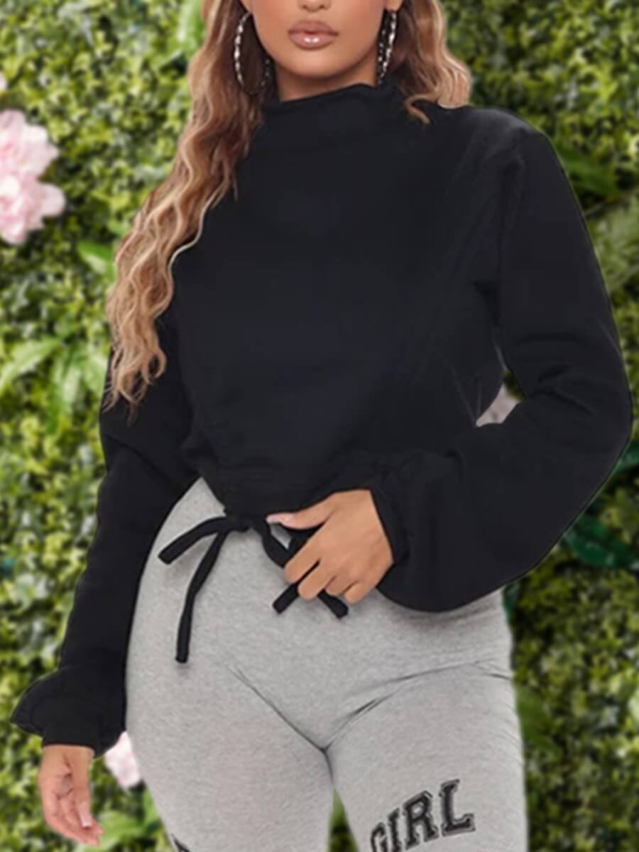 

Lovely Casual Turtleneck Drawstring Black Hoodie