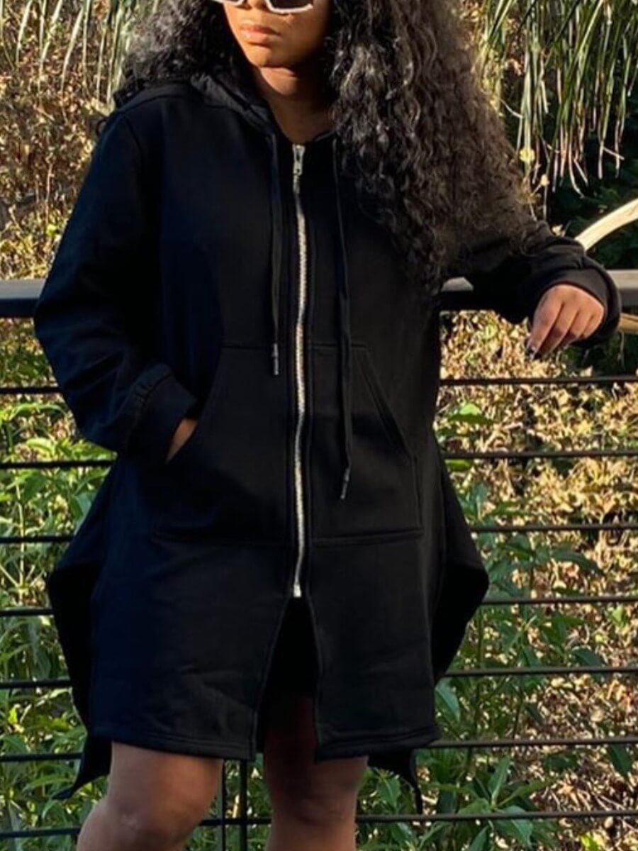 

Lovely Casual Hooded Collar Zipper Design Black Hoodie