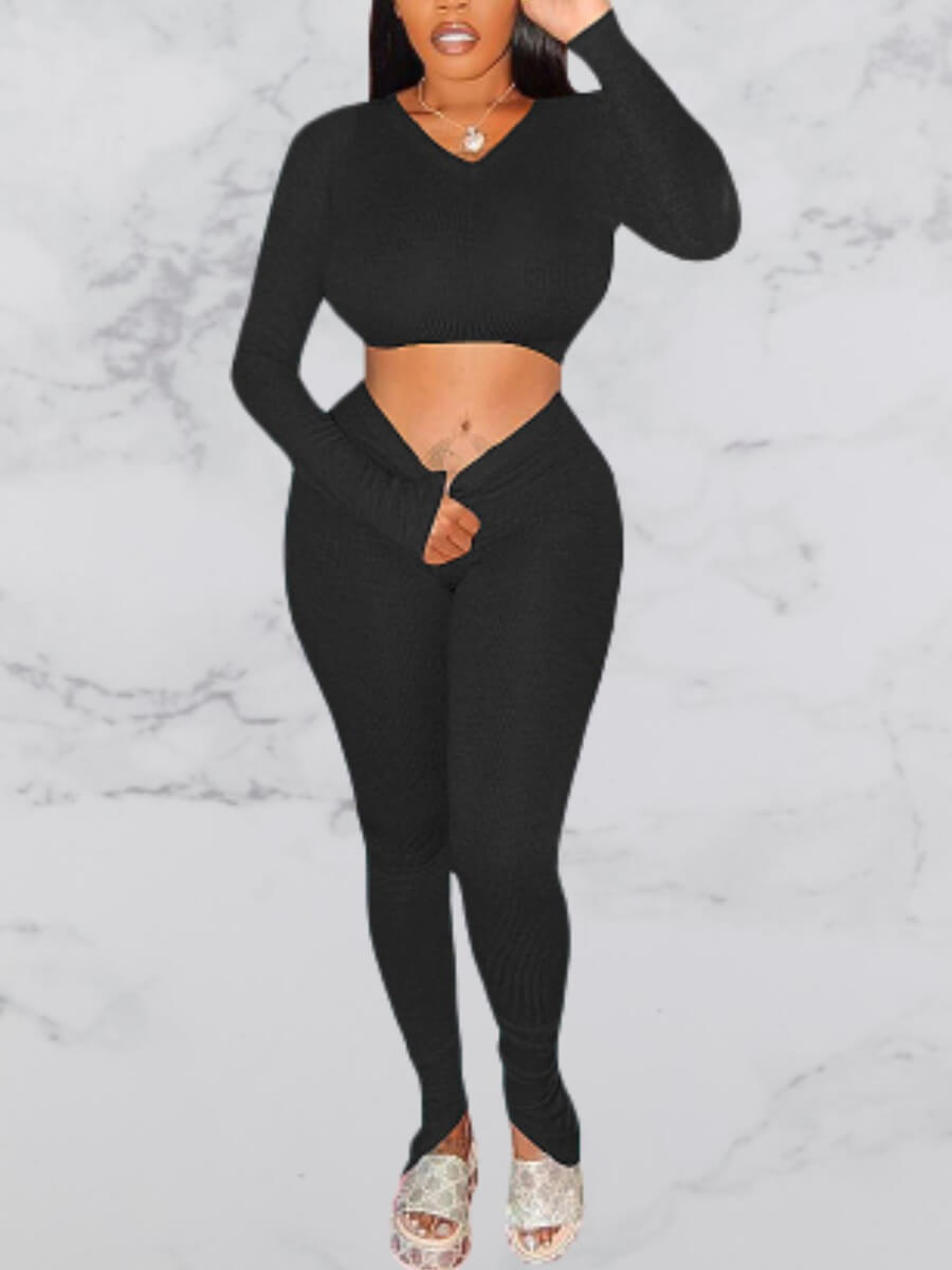 

Lovely Sportswear V Neck Basic Skinny Black Loungewear