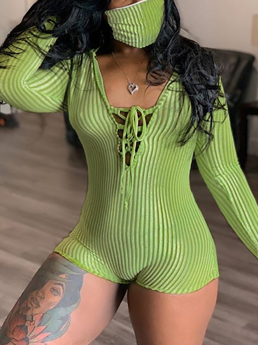 

Lovely Sporty Striped Bandage Design Green One-piece Romper