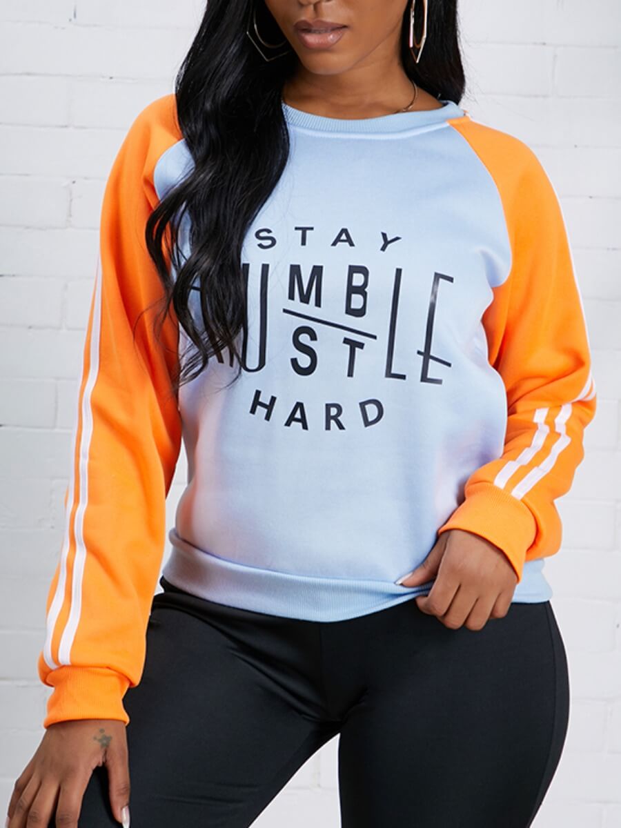 

Lovely Leisure O Neck Letter Print Patchwork Grey Hoodie