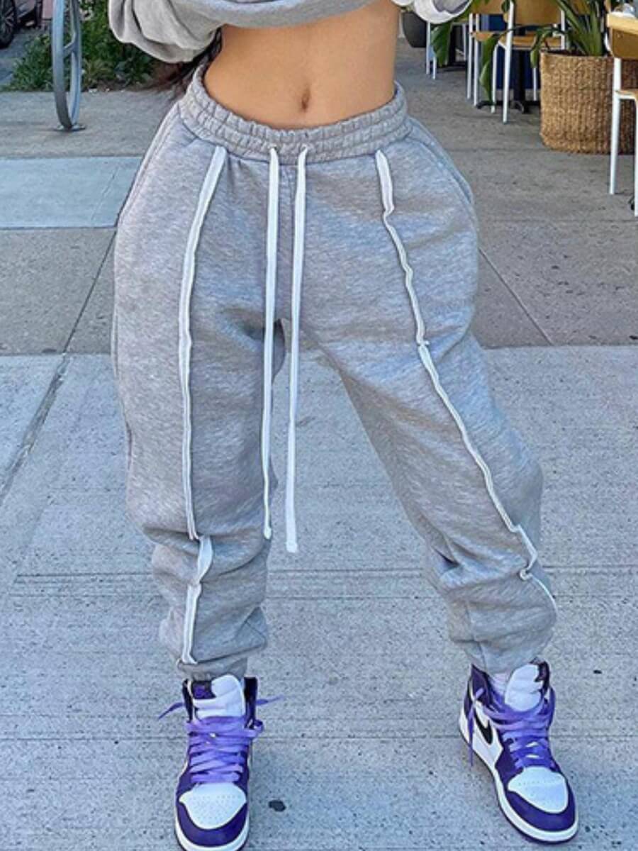 

Lovely Casual Patchwork Grey Pants