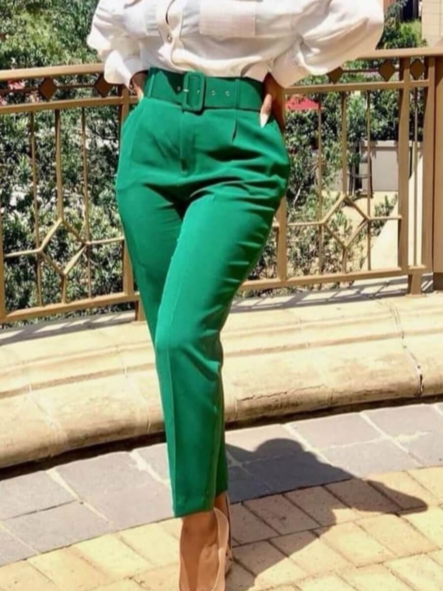 

Lovely Stylish High-waisted Basic Green Pants