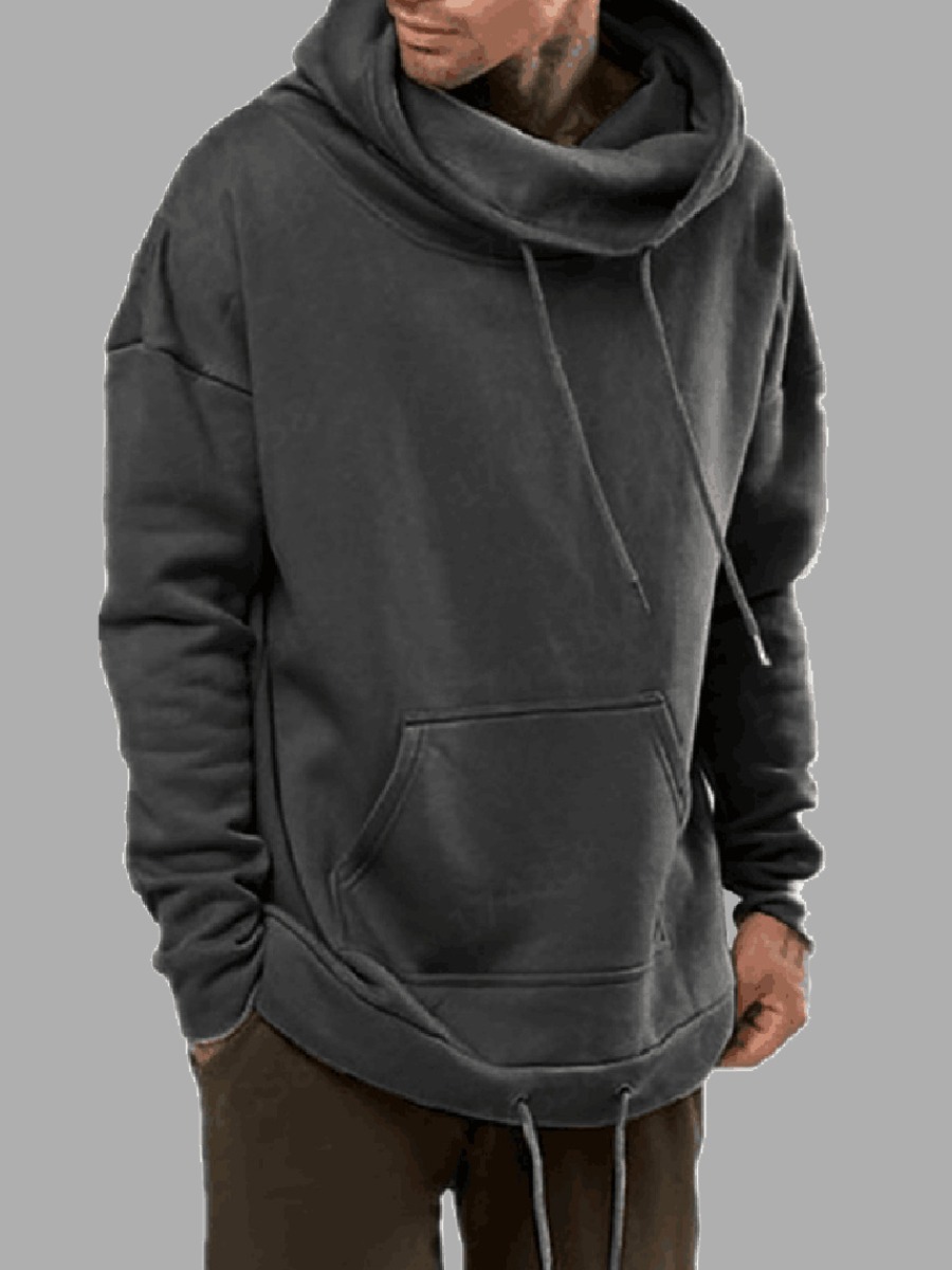 

lovely Leisure Hooded Collar Pocket Patched Dark Grey Hoodie