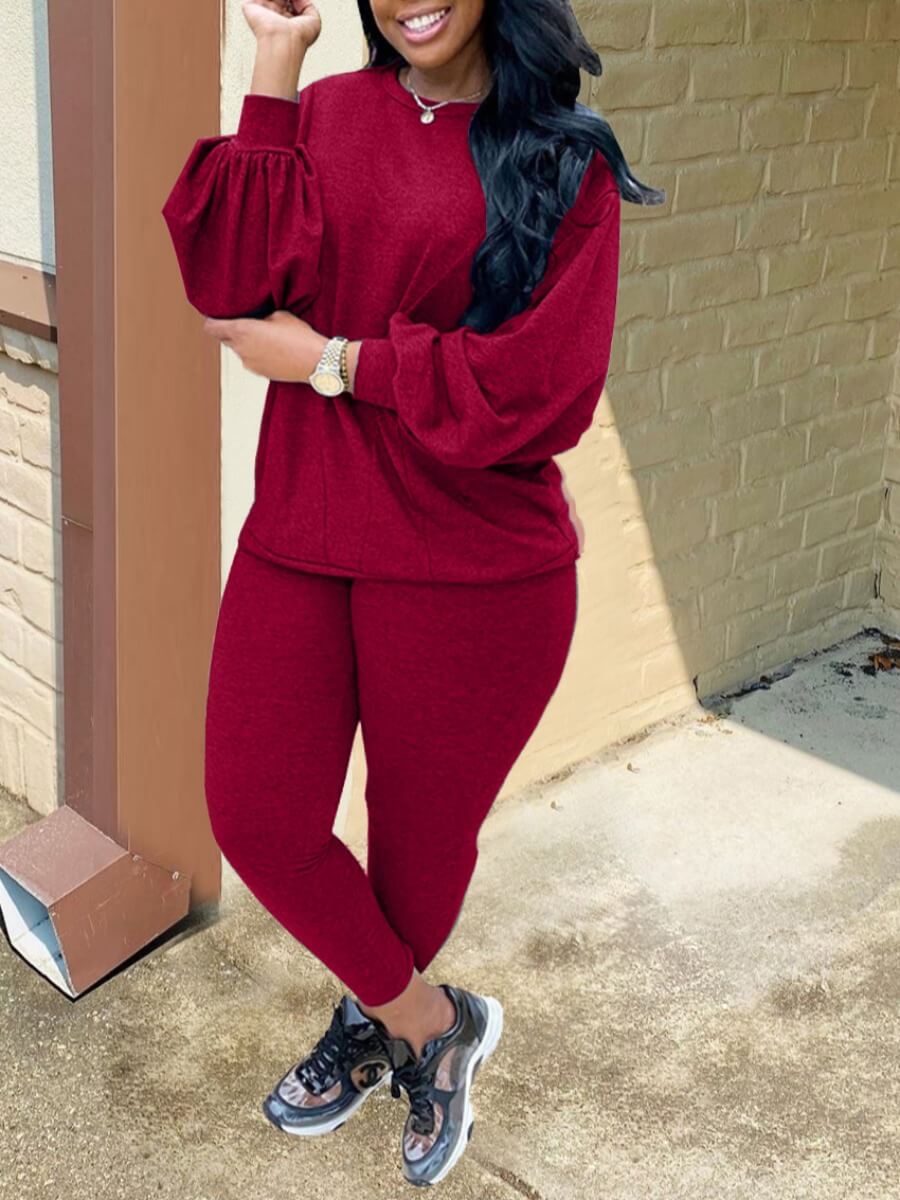 

Lovely Casual O Neck Basic Red Plus Size Two-piece Pants Set
